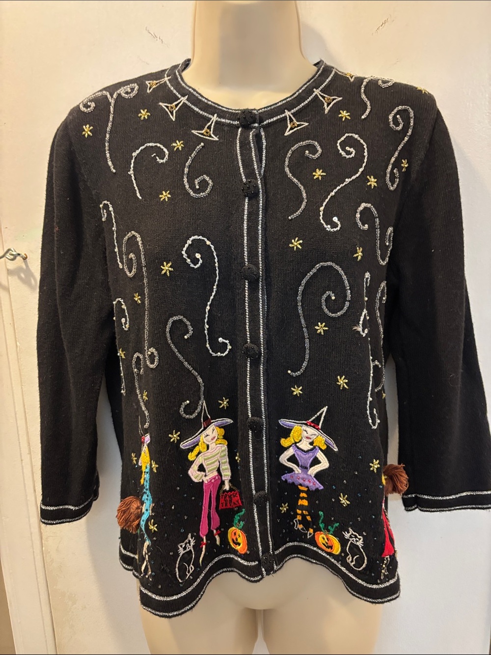 Jack B Quick Vintage Halloween Witch Cardigan – Embroidered, Sequined 26-452